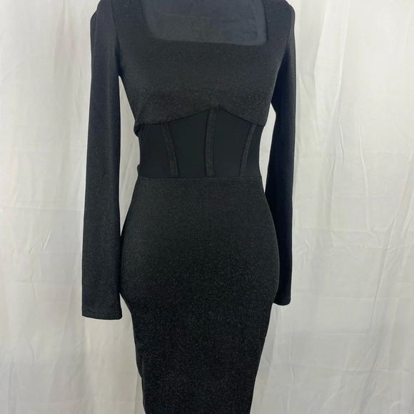 NWT Square Neck shiny long sleeve bodycon dress - Picture 6 of 10